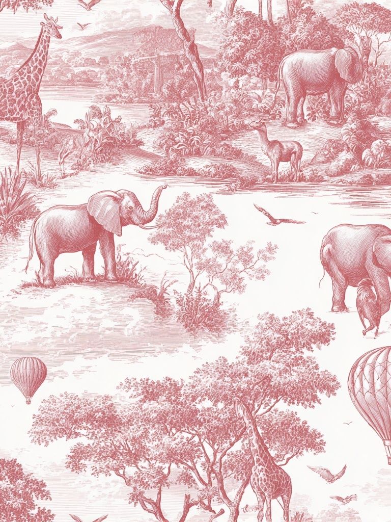 Safari Animals in Pink — Vintage Print. poster — vintage art