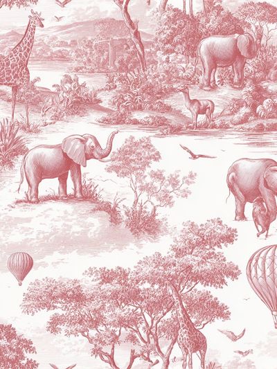 Safari Animals in Pink — Vintage Print. poster print