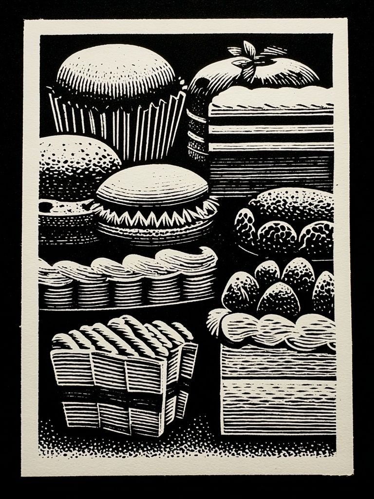 Vintage Cake Cuts Black-White Print. poster detail