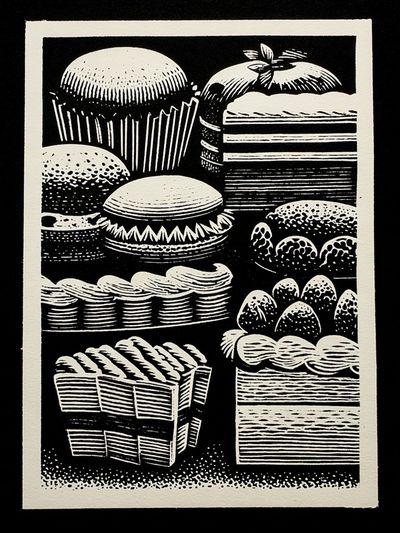 Vintage Cake Cuts Black-White Print. poster