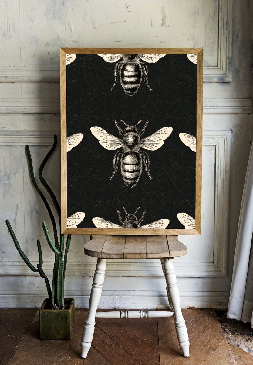 Vintage Bee Pattern Poster. — room view 1