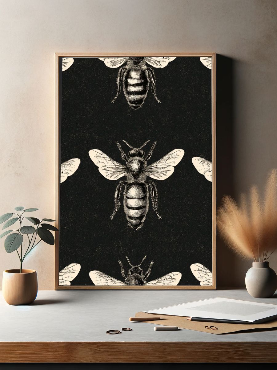 Vintage Bee Pattern Poster. — room view 2