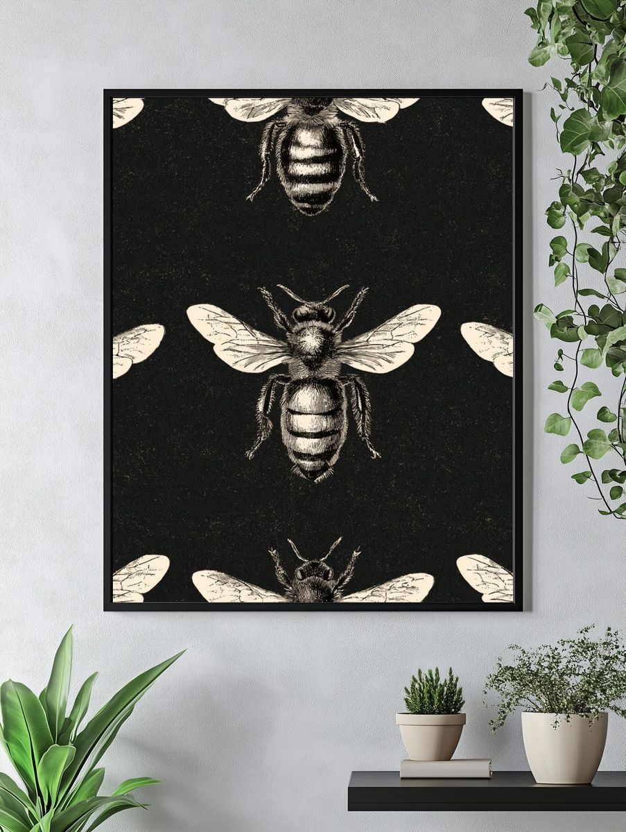 Vintage Bee Pattern Poster. — room view 4