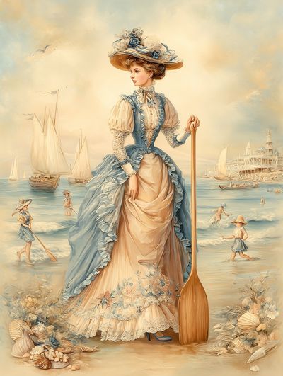 Victorian Beach Lady Illustration Poster. poster print