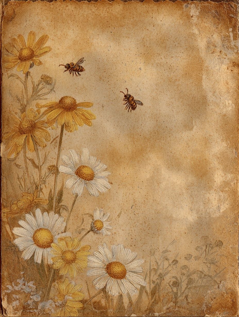 Wildflowers and Bees — Vintage Print. poster detail