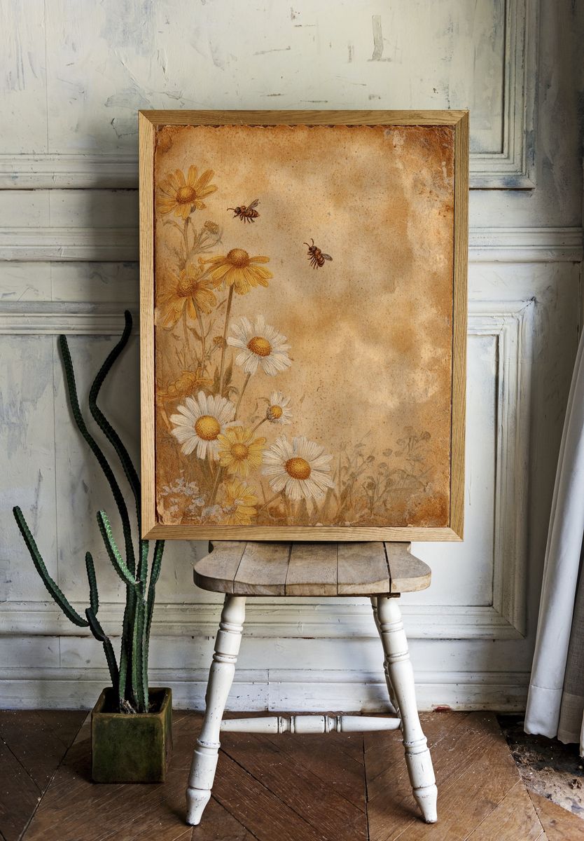 Wildflowers and Bees — Vintage Print room preview