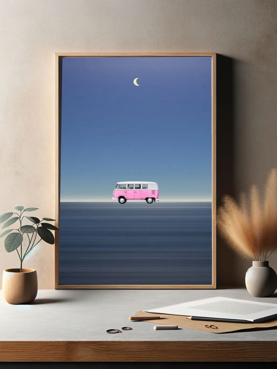 Pink VW Bus — Minimalist Print. — room view 2