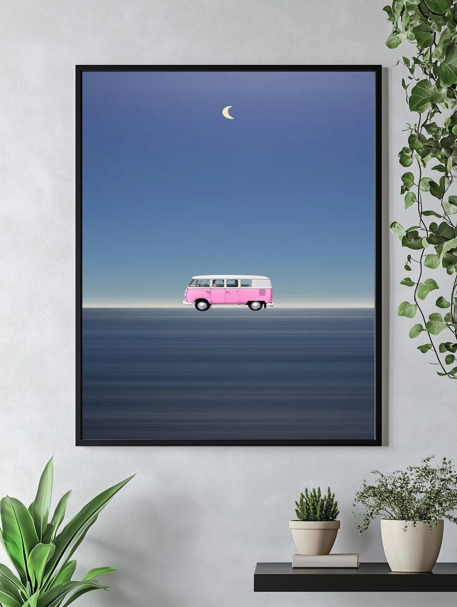 Pink VW Bus — Minimalist Print. — room view 4
