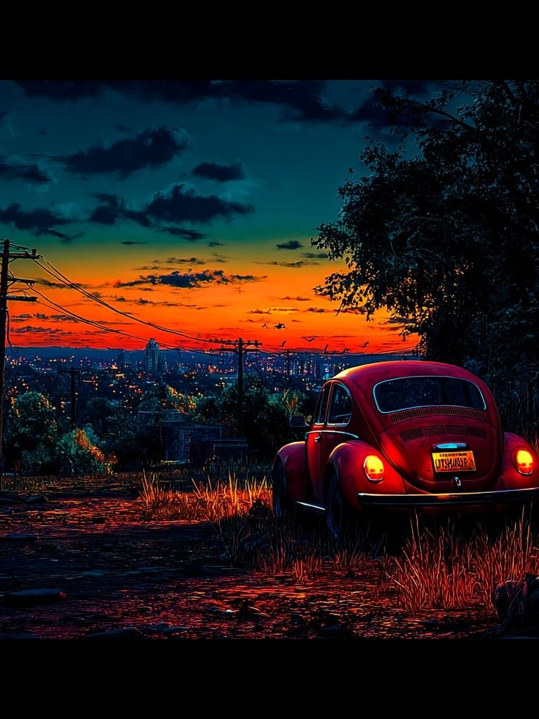 Vintage Beetle at Sunset — Photography Print. poster detail