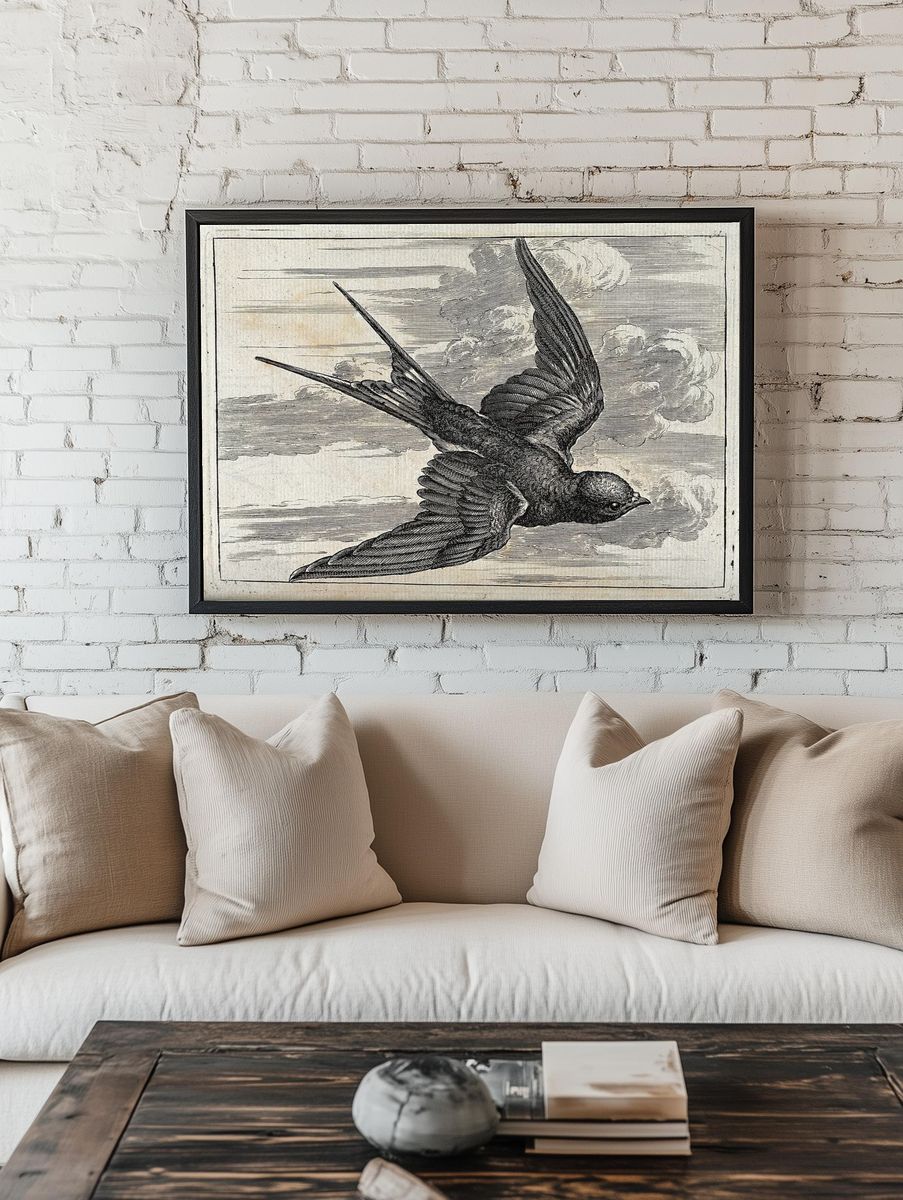 Flying Bird — Vintage Print. — room view 1