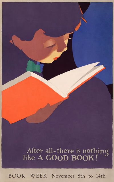 A Good Book — Vintage Print. poster print