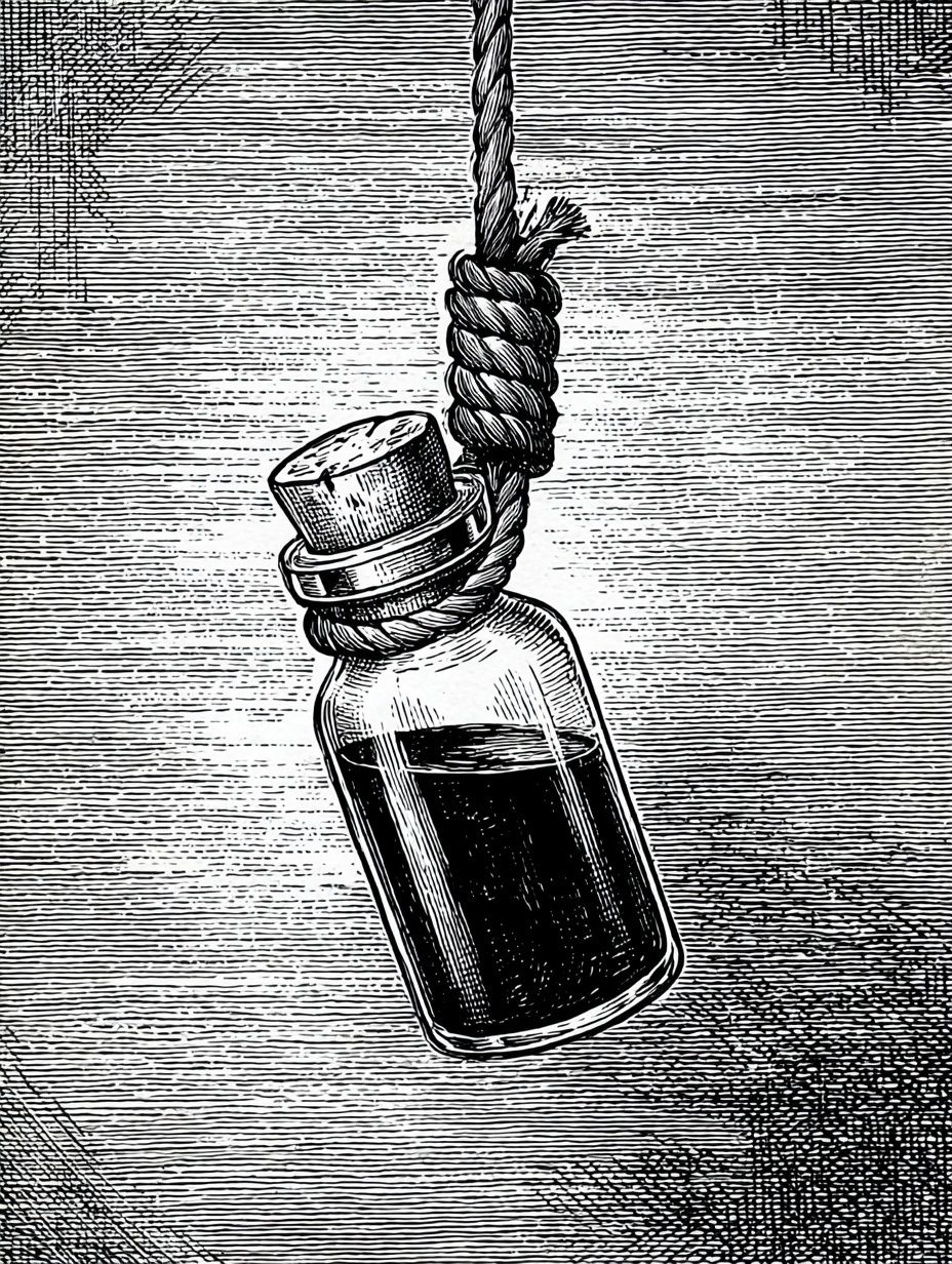 Hanging Bottle — Vintage Print. poster — vintage art