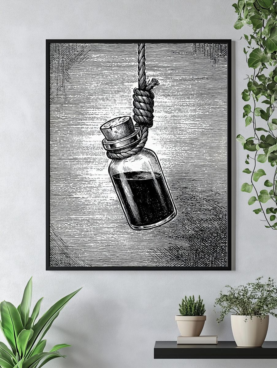Hanging Bottle — Vintage Print. — room view 4