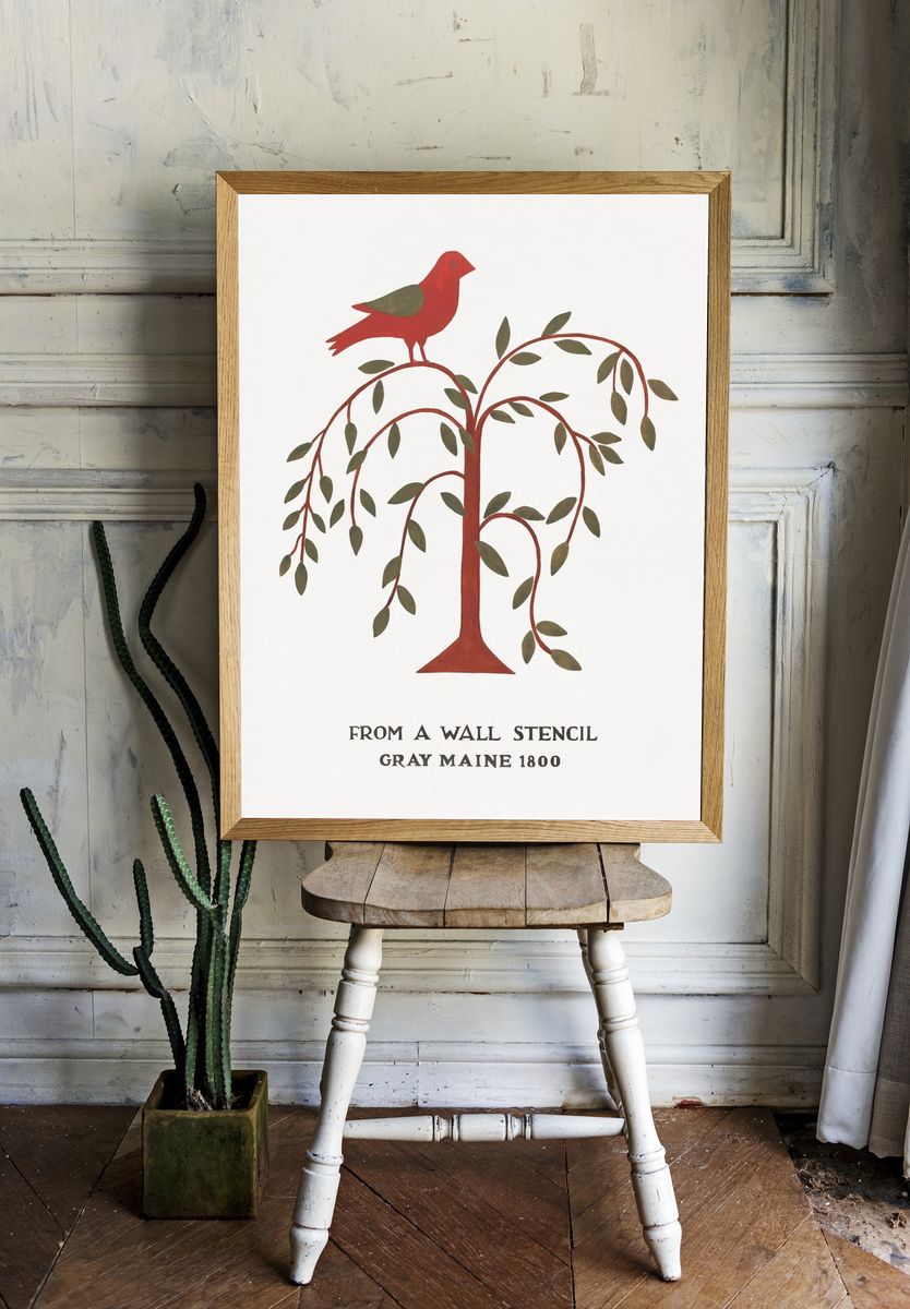 Red Bird on Tree — Vintage Print. — room view 1