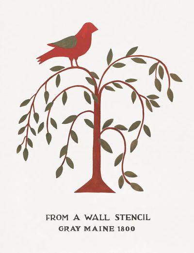 Red Bird on Tree — Vintage Print. poster print