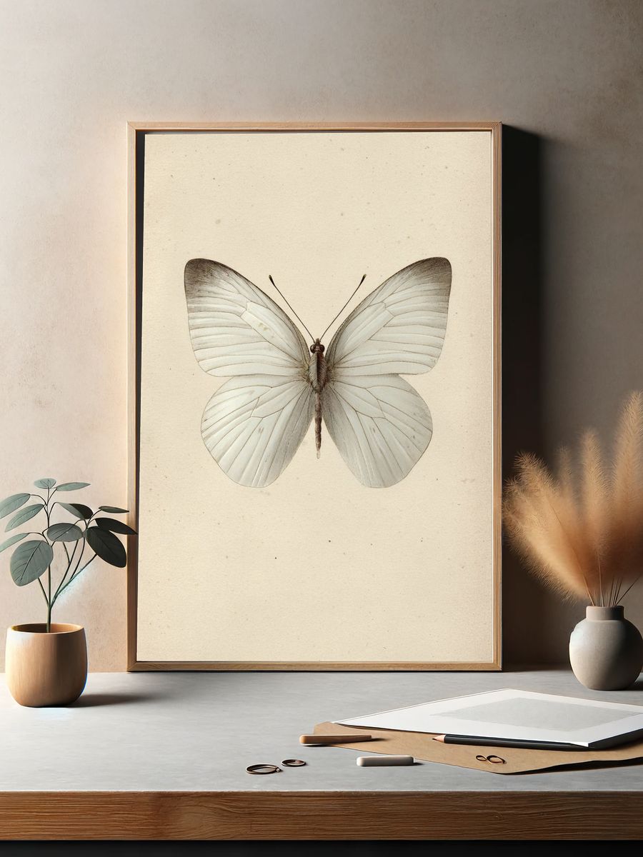 White Butterfly — Vintage Print. — room view 2