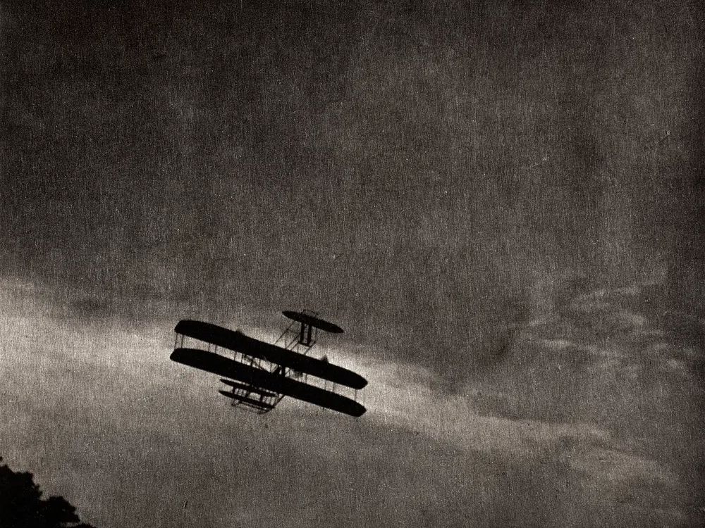 Vintage Biplane in Flight — Black-White Print. poster — vintage art