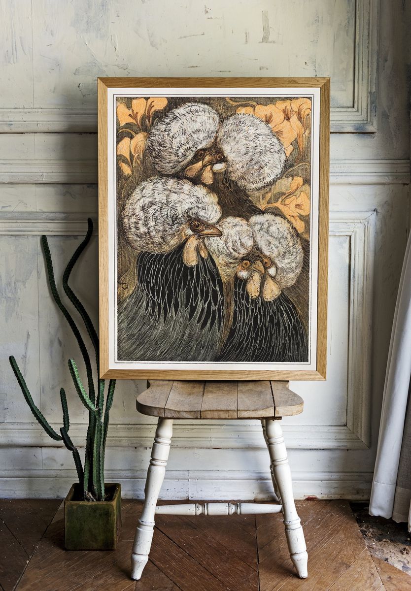 Charming Chickens — Vintage Print. — room view 1