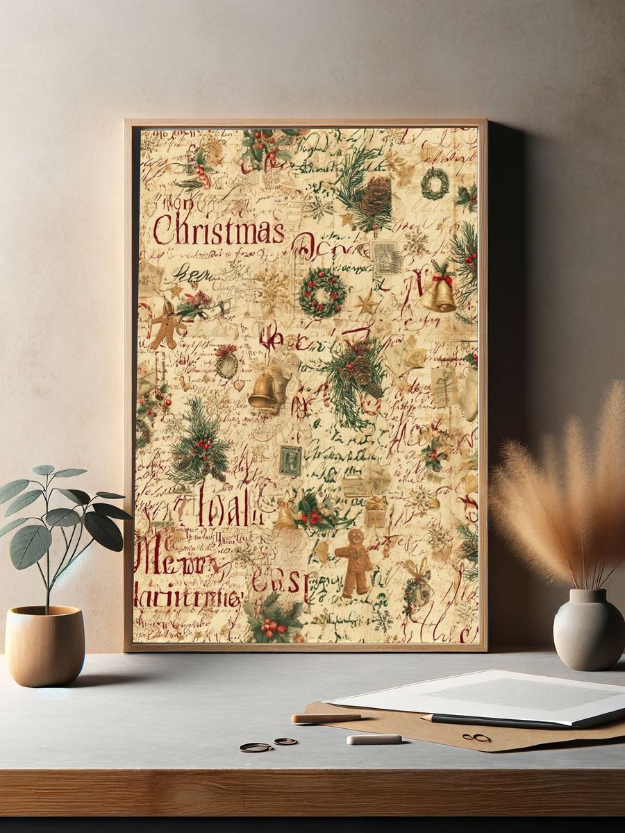 Vintage Christmas Collage Poster. — room view 2