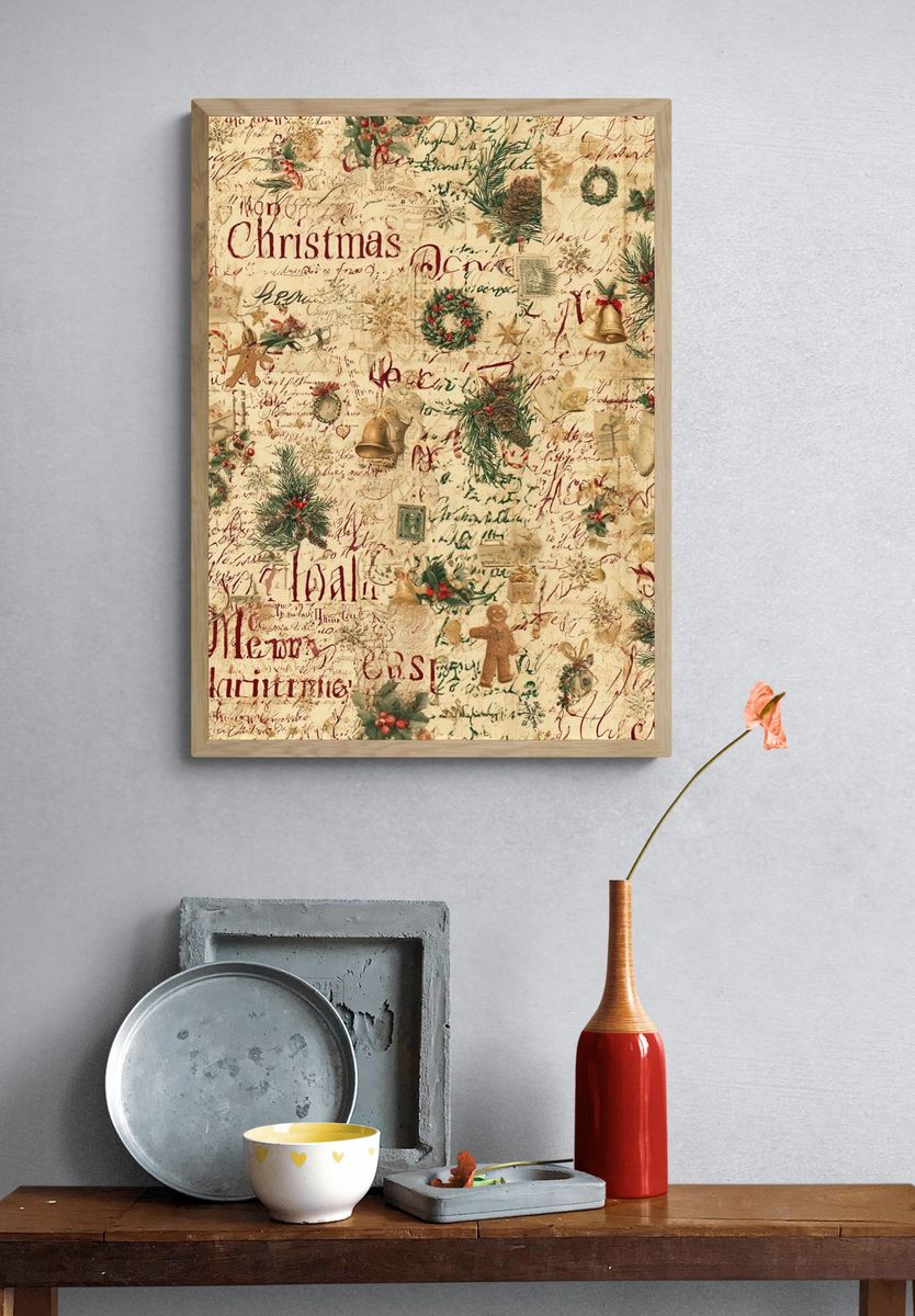 Vintage Christmas Collage Poster. — room view 3