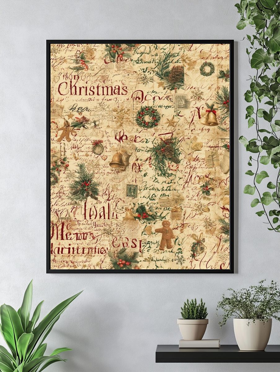 Vintage Christmas Collage Poster. — room view 4