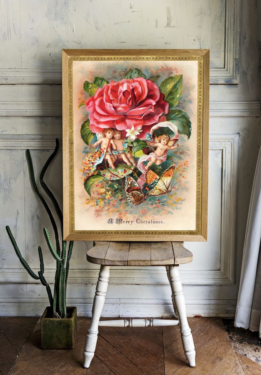Vintage Christmas Cherubs and Rose Poster. — room view 1
