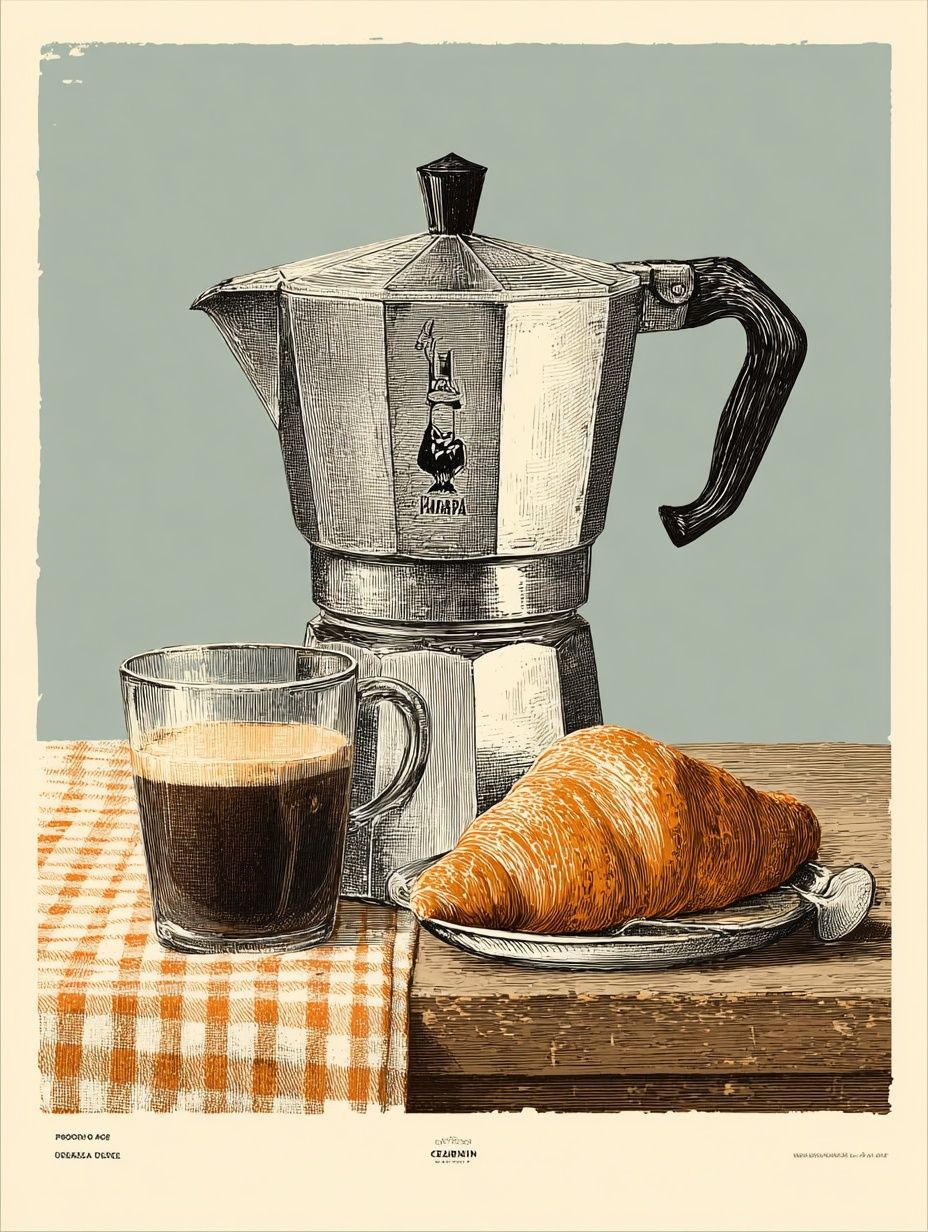 Coffee and Croissant — Vintage Print. poster — vintage art