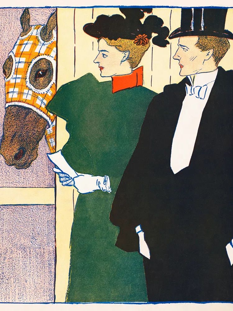 Elegant Couple with Horse — Vintage Print. poster — vintage art