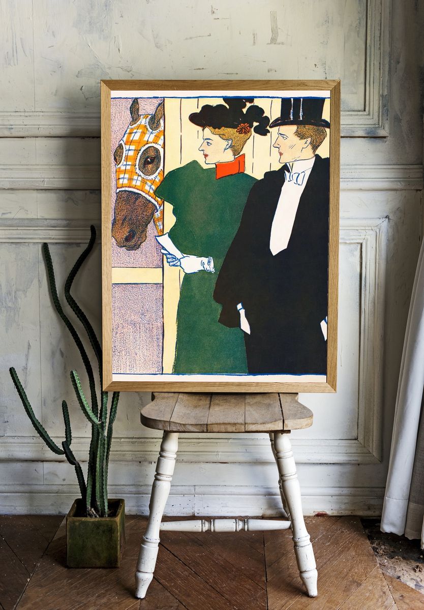 Elegant Couple with Horse — Vintage Print room preview