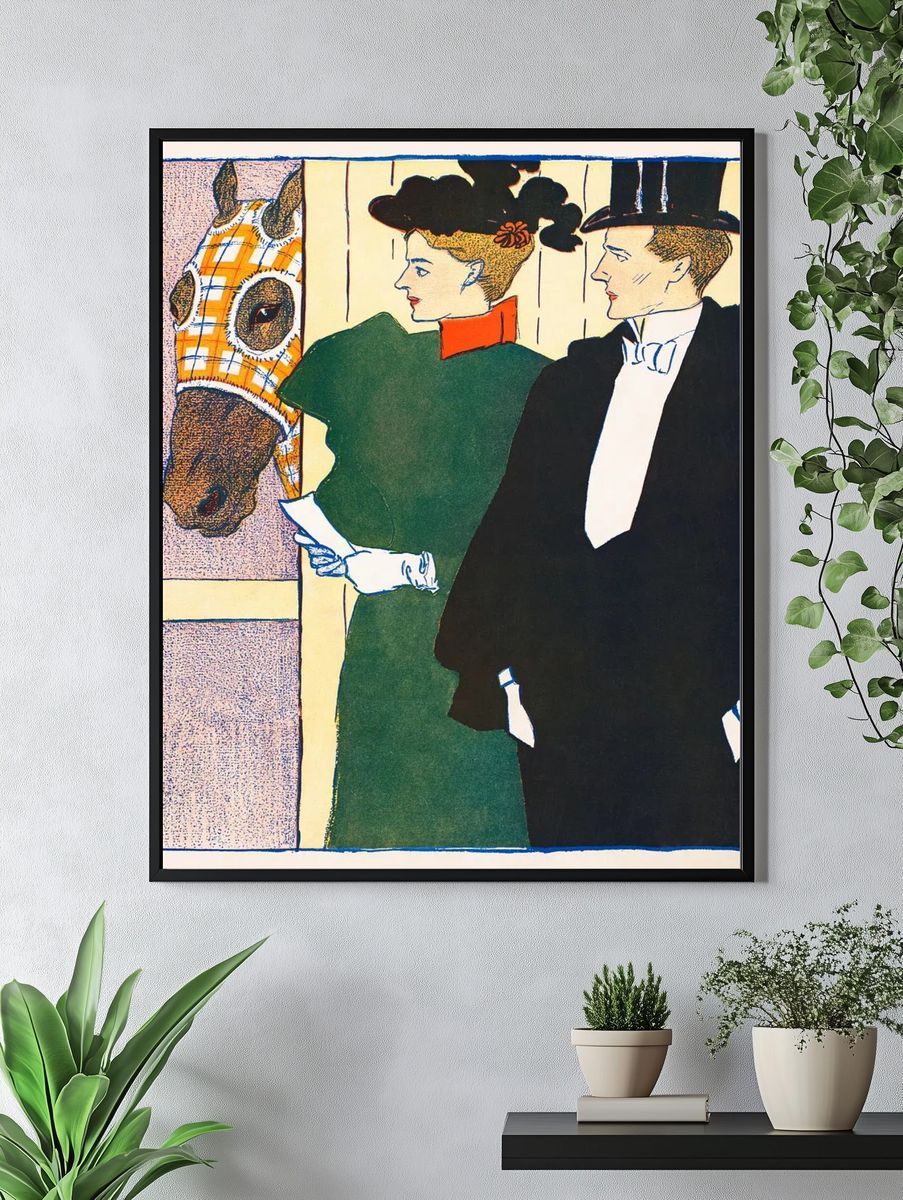 Elegant Couple with Horse — Vintage Print. — room view 4
