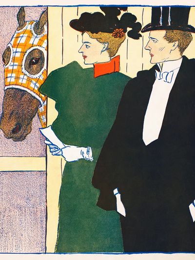 Elegant Couple with Horse — Vintage Print. poster print