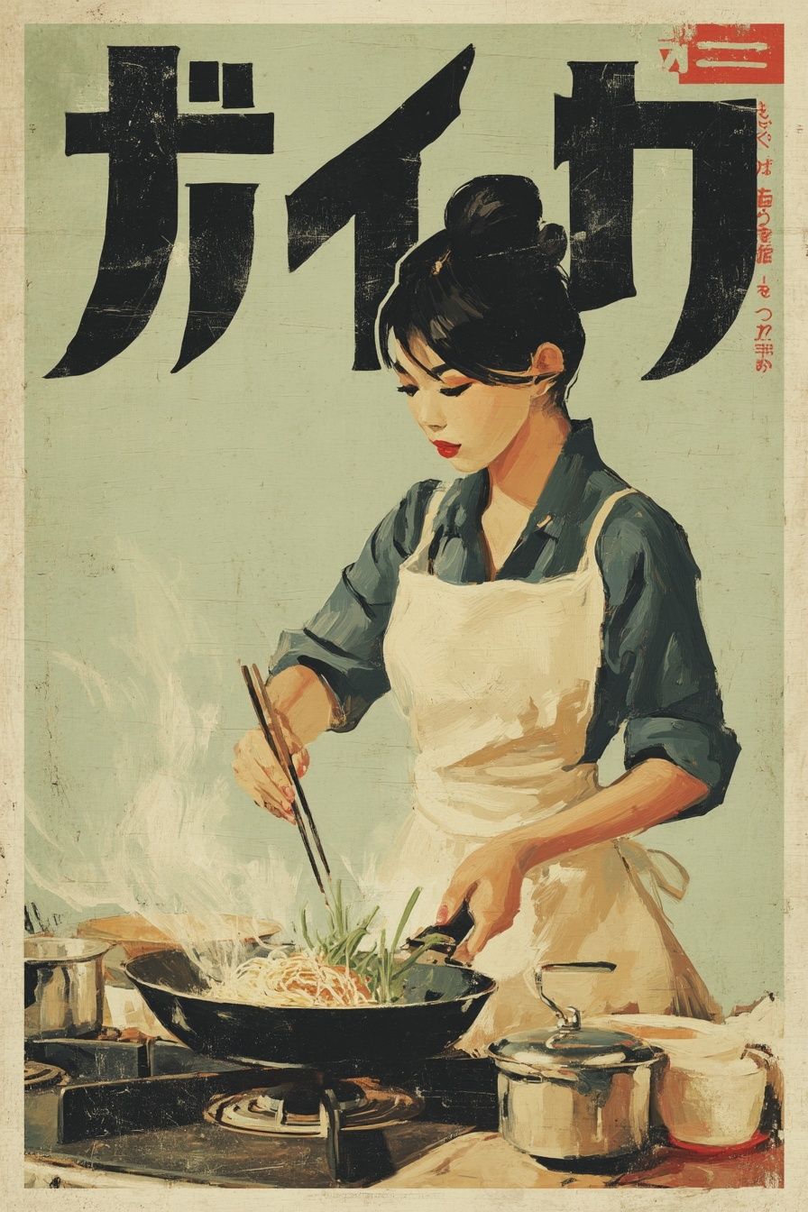 Cooking Woman — Vintage Print. poster — vintage art