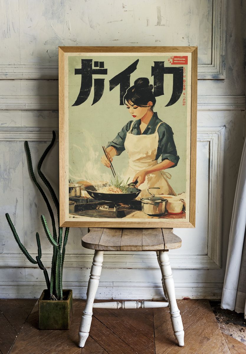 Cooking Woman — Vintage Print. — room view 1