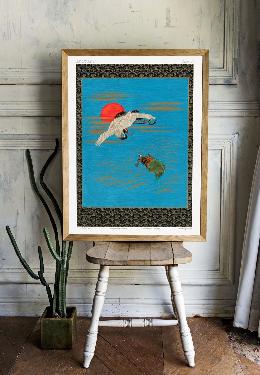 Cranes and Sunset — Vintage Print. — room view 1