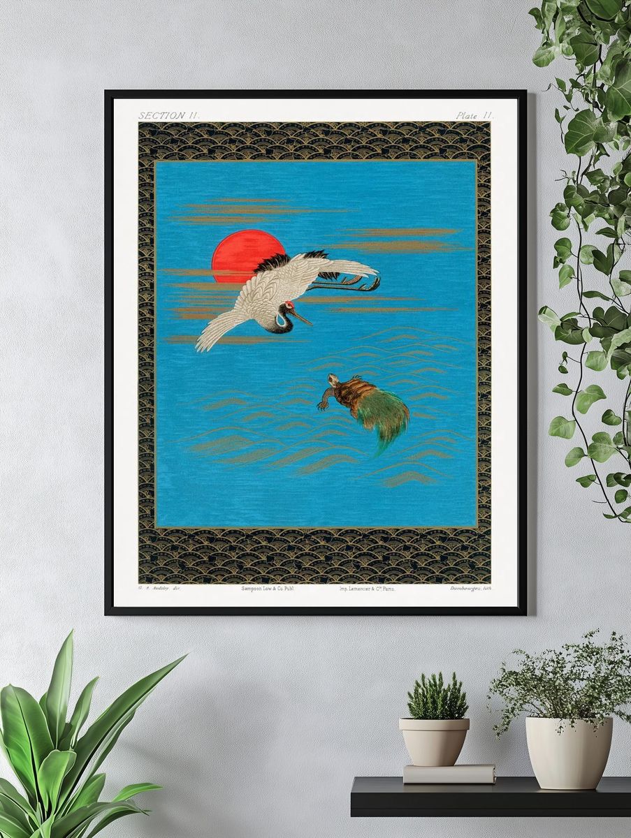 Cranes and Sunset — Vintage Print. — room view 4