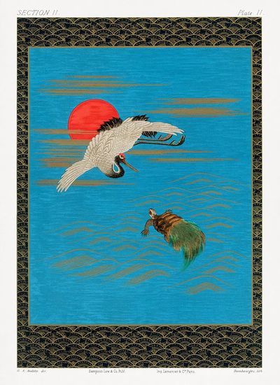 Cranes and Sunset — Vintage Print. poster