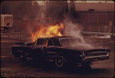 Burning Classic Car — Vintage Print.