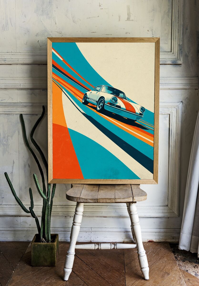 Retro Sports Car — Vintage Print room preview