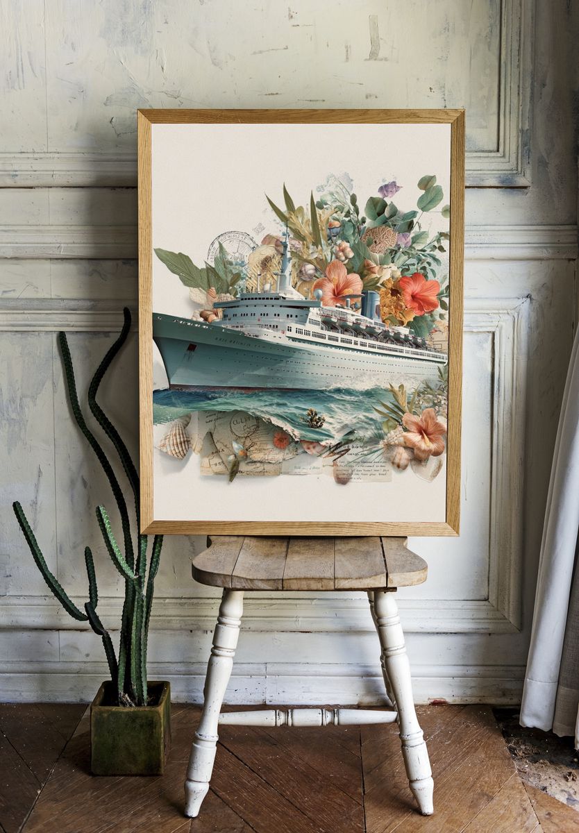 Vintage Cruise Ship — Illustration Print. — room view 1