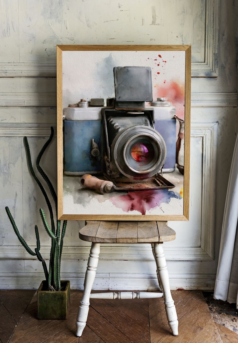 Vintage Camera Watercolor Poster. — room view 1