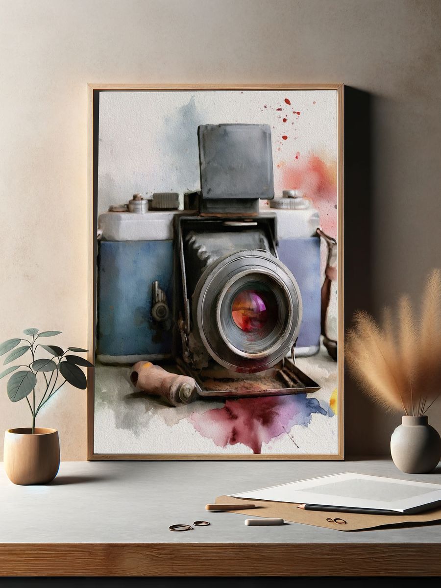 Vintage Camera Watercolor Poster. — room view 2
