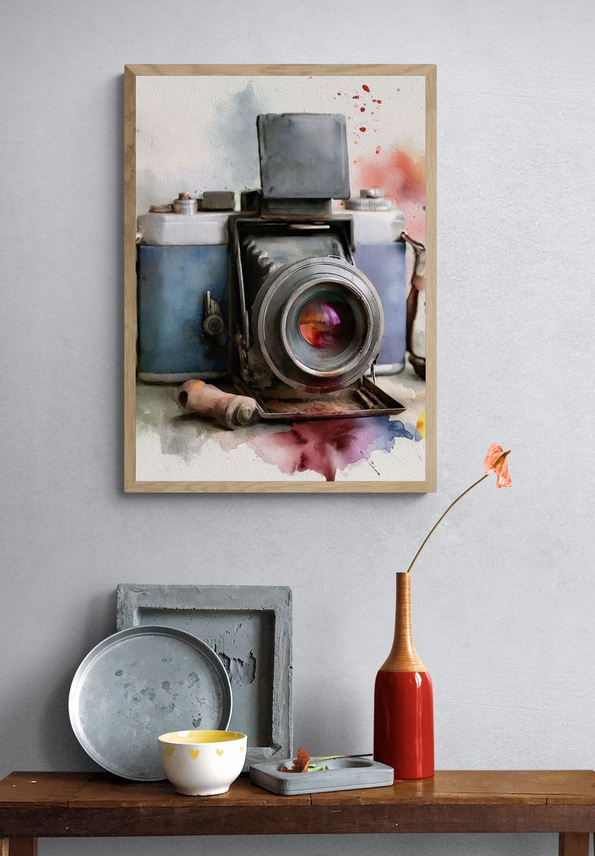 Vintage Camera Watercolor Poster. — room view 3