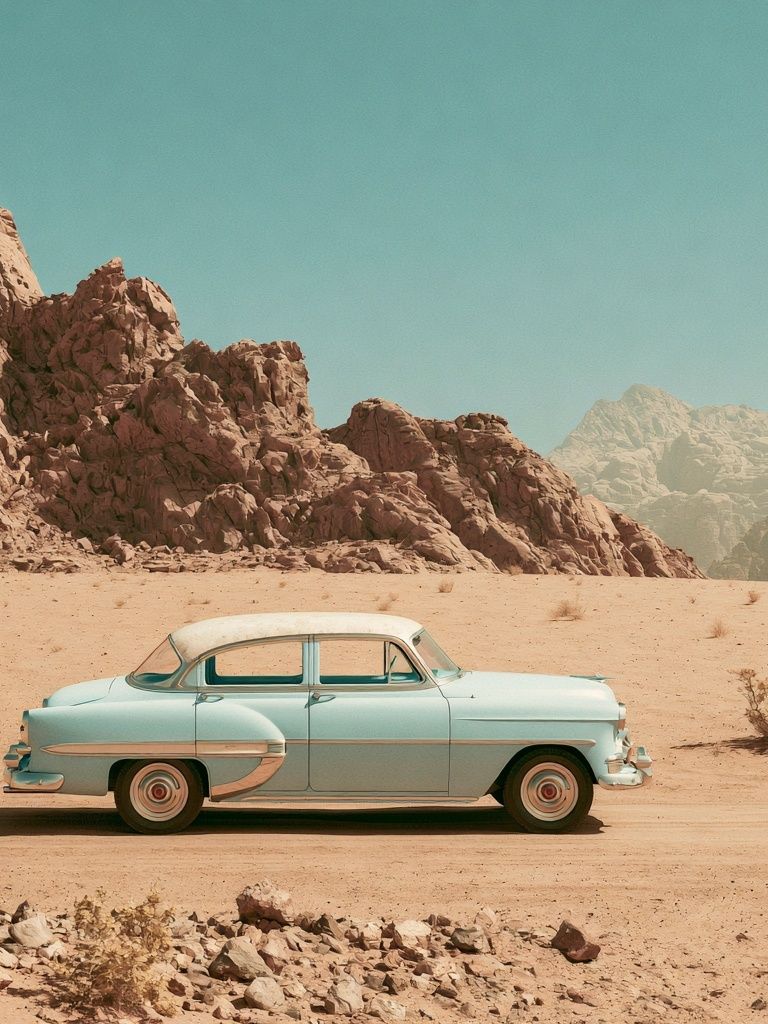 Vintage Car in Desert Poster. poster — photography art