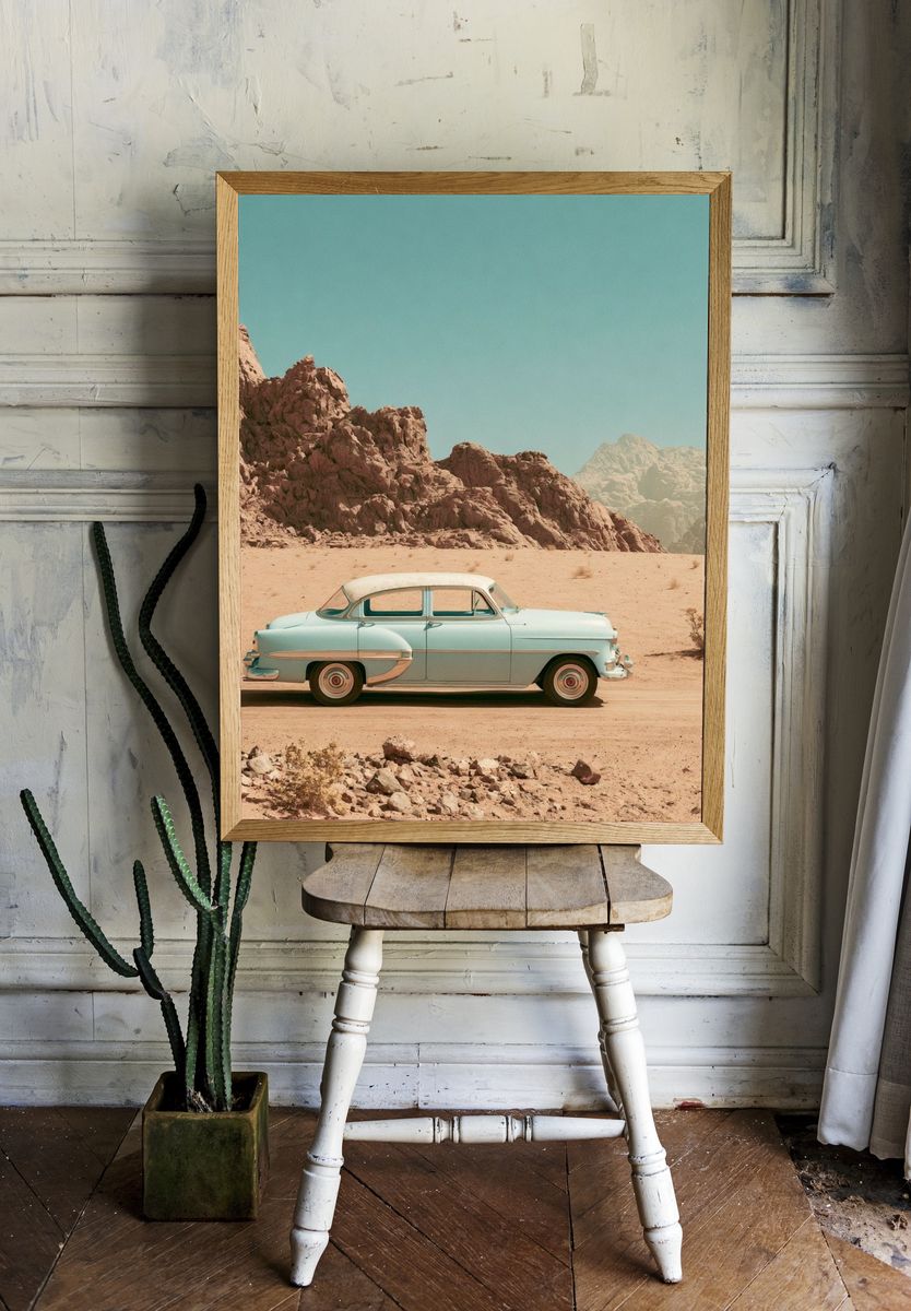 Vintage Car in Desert Poster. room preview
