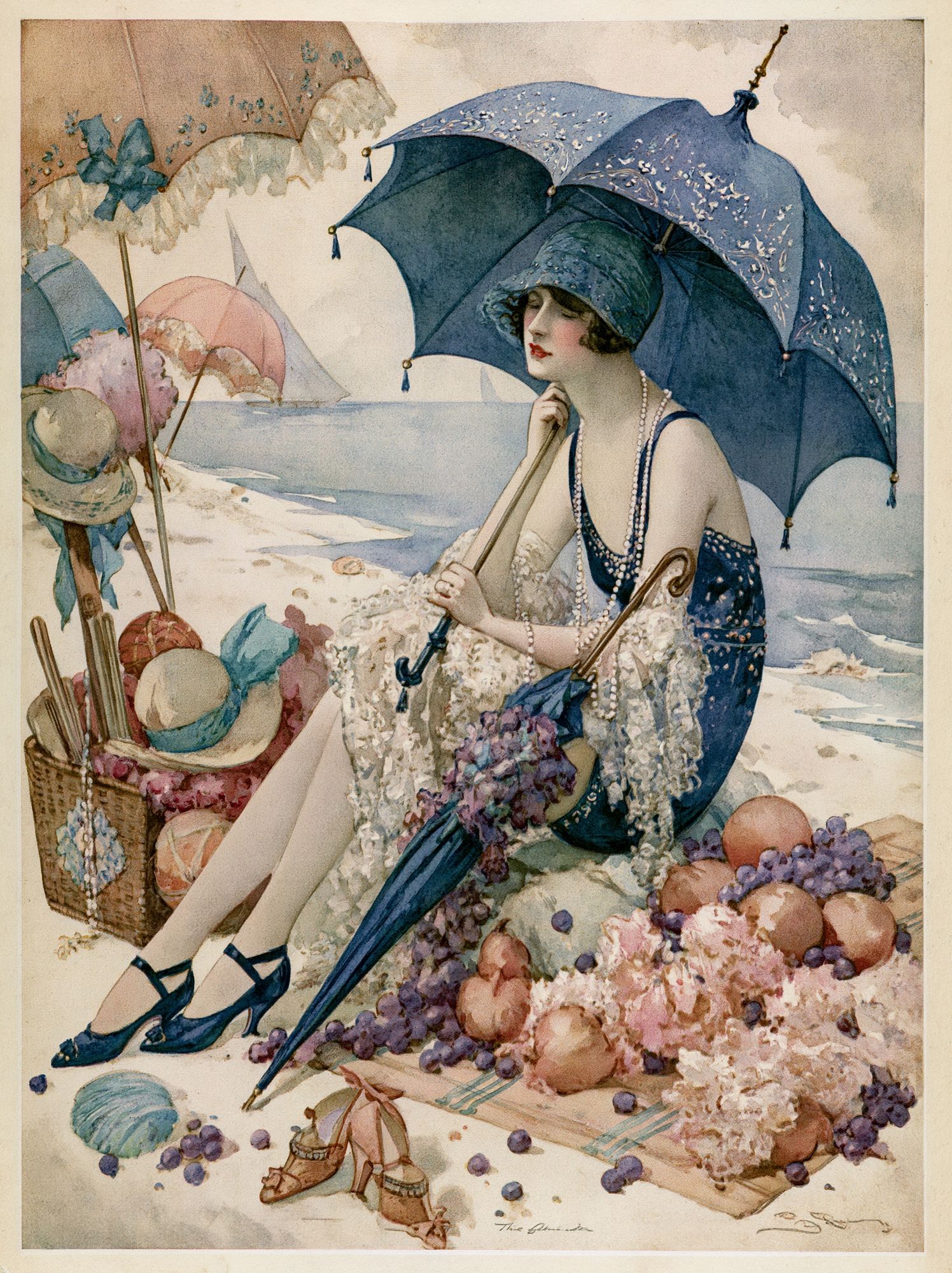 Art Deco Beach Lady Poster.