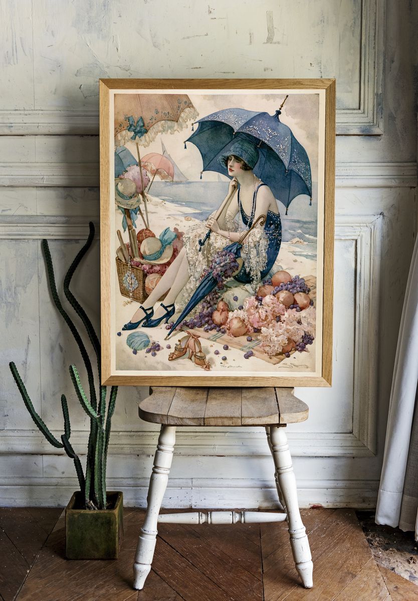 Art Deco Beach Lady Poster. room preview