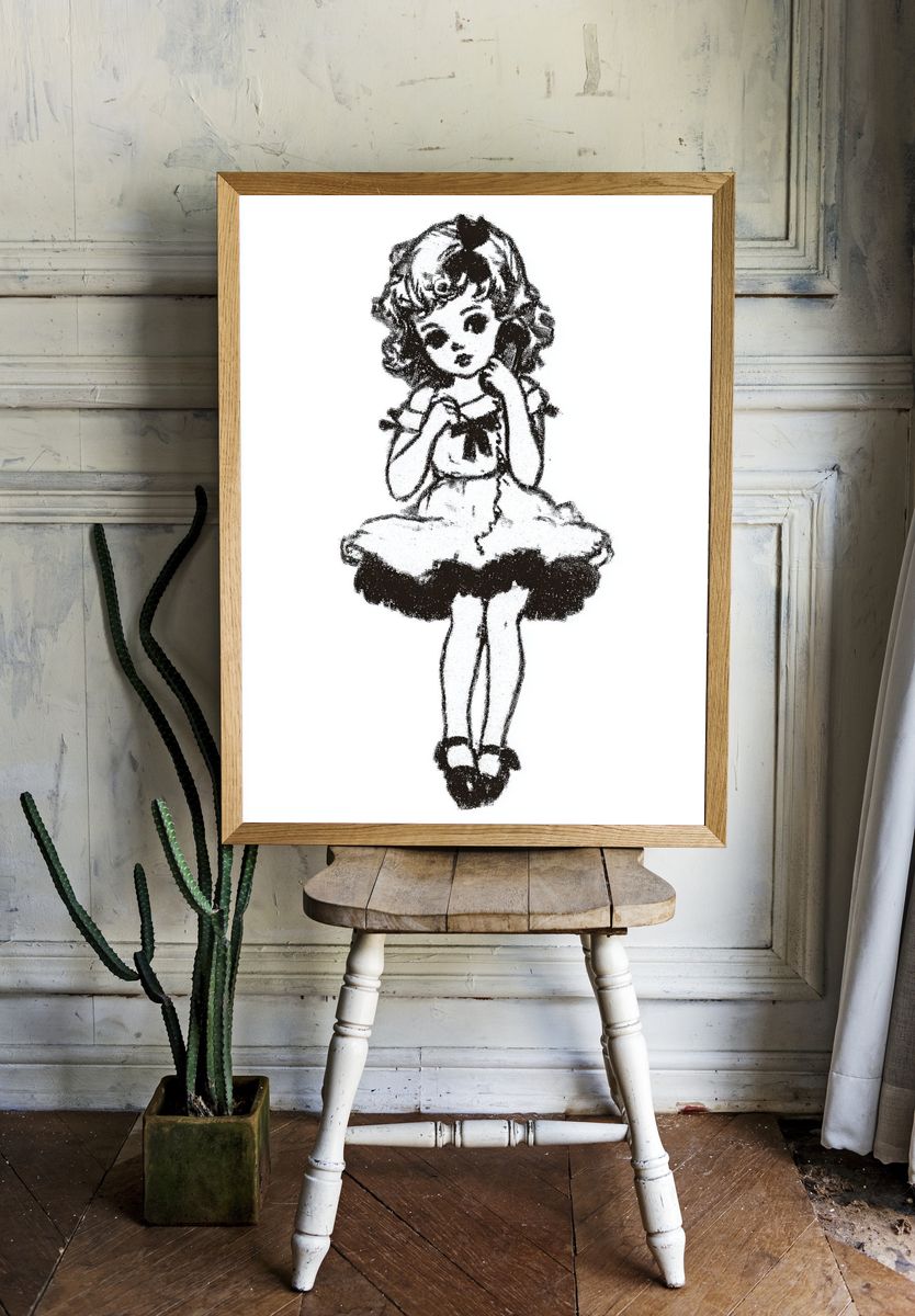 Vintage Doll Illustration Poster. — room view 1