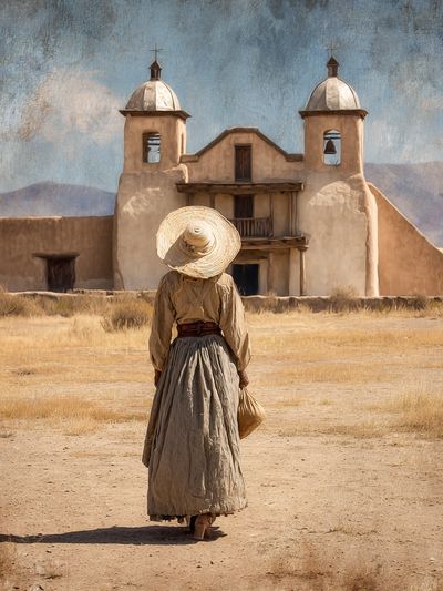 Woman in Desert Landscape — Vintage Print. poster