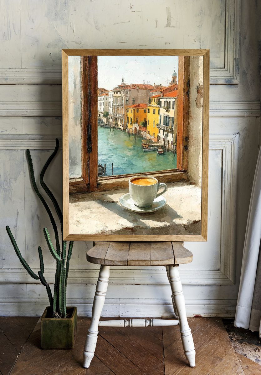 Venetian Window with Coffee — Fine Art Print room preview