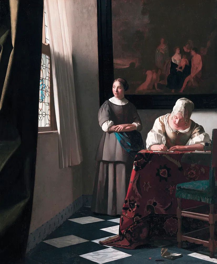 Lady Writing by Johannes Vermeer (1670) — Art Print. poster — fine-art art